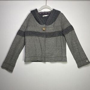 Prana Breathe Button Front Fleece LARGE Gray Hooded Sweater Pockets Cottagecore